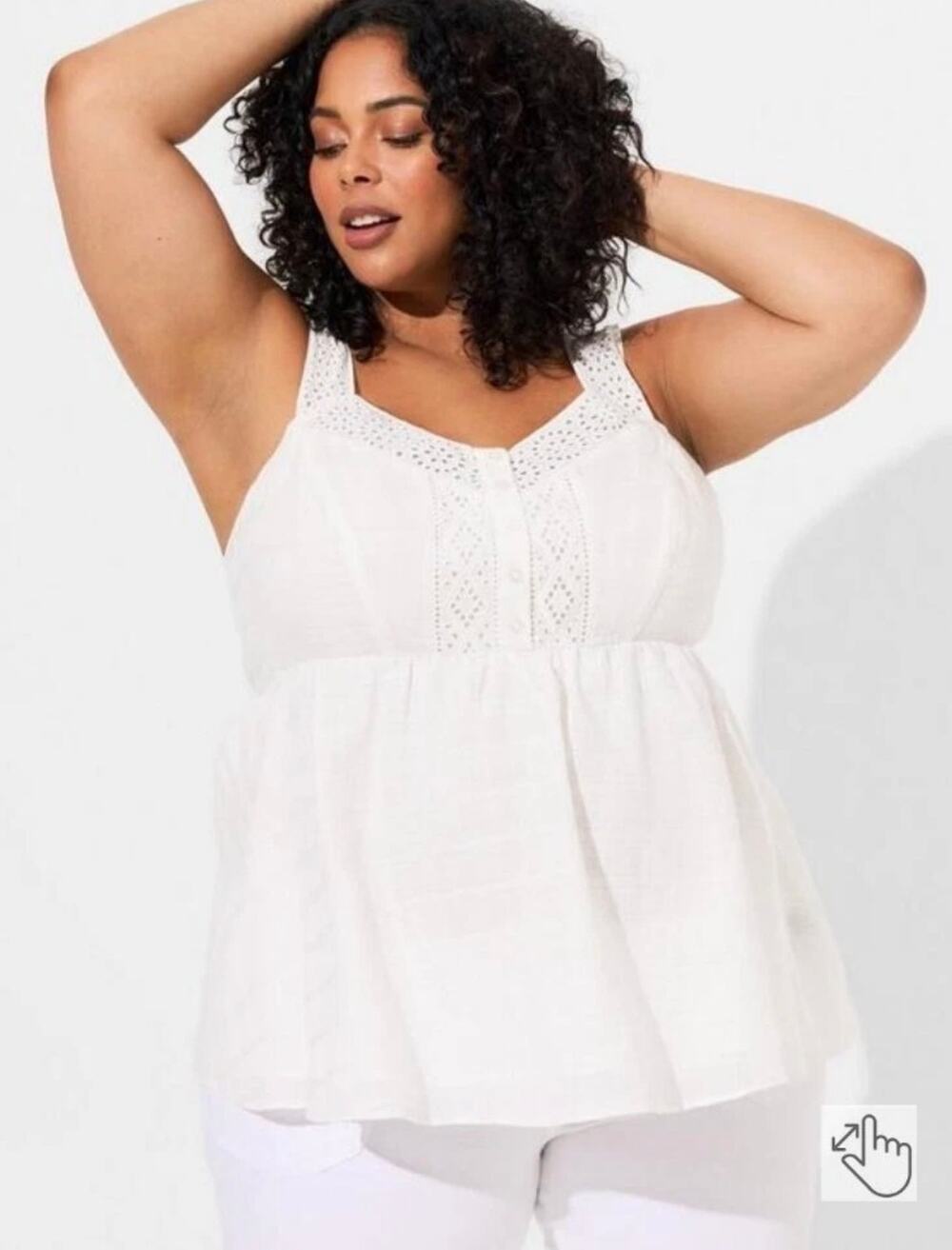 Torrid White Eyelet Linen Floral Tank Top Beachy Coastal Breathable Size 1